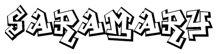 The image is a stylized representation of the letters Saramary designed to mimic the look of graffiti text. The letters are bold and have a three-dimensional appearance, with emphasis on angles and shadowing effects.