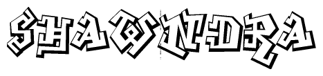 The image is a stylized representation of the letters Shawndra designed to mimic the look of graffiti text. The letters are bold and have a three-dimensional appearance, with emphasis on angles and shadowing effects.