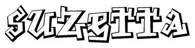The clipart image depicts the word Suzetta in a style reminiscent of graffiti. The letters are drawn in a bold, block-like script with sharp angles and a three-dimensional appearance.