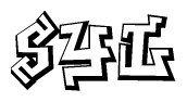 The clipart image depicts the word Syl in a style reminiscent of graffiti. The letters are drawn in a bold, block-like script with sharp angles and a three-dimensional appearance.