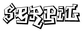 The clipart image depicts the word Serpil in a style reminiscent of graffiti. The letters are drawn in a bold, block-like script with sharp angles and a three-dimensional appearance.