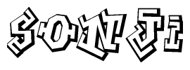 The image is a stylized representation of the letters Sonji designed to mimic the look of graffiti text. The letters are bold and have a three-dimensional appearance, with emphasis on angles and shadowing effects.