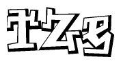 The clipart image depicts the word Tze in a style reminiscent of graffiti. The letters are drawn in a bold, block-like script with sharp angles and a three-dimensional appearance.