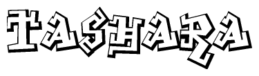 The clipart image depicts the word Tashara in a style reminiscent of graffiti. The letters are drawn in a bold, block-like script with sharp angles and a three-dimensional appearance.