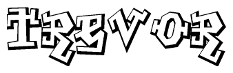 The image is a stylized representation of the letters Trevor designed to mimic the look of graffiti text. The letters are bold and have a three-dimensional appearance, with emphasis on angles and shadowing effects.
