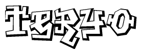 The clipart image depicts the word Teryo in a style reminiscent of graffiti. The letters are drawn in a bold, block-like script with sharp angles and a three-dimensional appearance.