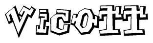 The clipart image depicts the word Vicott in a style reminiscent of graffiti. The letters are drawn in a bold, block-like script with sharp angles and a three-dimensional appearance.