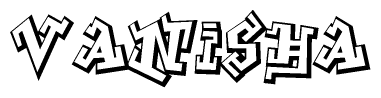 The image is a stylized representation of the letters Vanisha designed to mimic the look of graffiti text. The letters are bold and have a three-dimensional appearance, with emphasis on angles and shadowing effects.