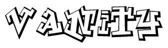 The clipart image depicts the word Vanity in a style reminiscent of graffiti. The letters are drawn in a bold, block-like script with sharp angles and a three-dimensional appearance.