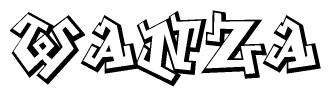 The clipart image depicts the word Wanza in a style reminiscent of graffiti. The letters are drawn in a bold, block-like script with sharp angles and a three-dimensional appearance.
