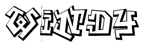 The image is a stylized representation of the letters Windy designed to mimic the look of graffiti text. The letters are bold and have a three-dimensional appearance, with emphasis on angles and shadowing effects.