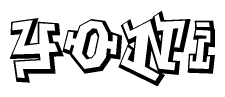 The image is a stylized representation of the letters Yoni designed to mimic the look of graffiti text. The letters are bold and have a three-dimensional appearance, with emphasis on angles and shadowing effects.