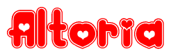 The image displays the word Altoria written in a stylized red font with hearts inside the letters.
