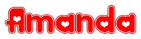 The image displays the word Amanda written in a stylized red font with hearts inside the letters.