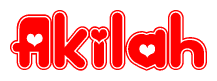 The image displays the word Akilah written in a stylized red font with hearts inside the letters.