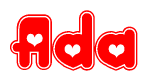 The image displays the word Ada written in a stylized red font with hearts inside the letters.