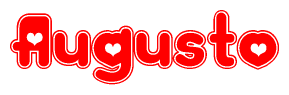 The image is a clipart featuring the word Augusto written in a stylized font with a heart shape replacing inserted into the center of each letter. The color scheme of the text and hearts is red with a light outline.