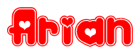 The image is a clipart featuring the word Arian written in a stylized font with a heart shape replacing inserted into the center of each letter. The color scheme of the text and hearts is red with a light outline.