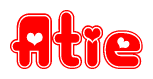 The image is a clipart featuring the word Atie written in a stylized font with a heart shape replacing inserted into the center of each letter. The color scheme of the text and hearts is red with a light outline.