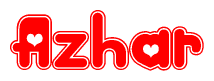 The image displays the word Azhar written in a stylized red font with hearts inside the letters.