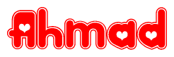 The image displays the word Ahmad written in a stylized red font with hearts inside the letters.