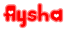 The image displays the word Aysha written in a stylized red font with hearts inside the letters.