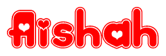 The image is a clipart featuring the word Aishah written in a stylized font with a heart shape replacing inserted into the center of each letter. The color scheme of the text and hearts is red with a light outline.