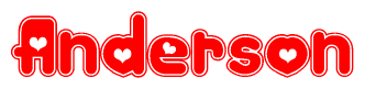 The image displays the word Anderson written in a stylized red font with hearts inside the letters.
