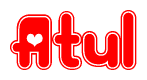 The image displays the word Atul written in a stylized red font with hearts inside the letters.