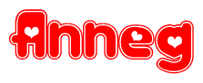The image is a clipart featuring the word Anneg written in a stylized font with a heart shape replacing inserted into the center of each letter. The color scheme of the text and hearts is red with a light outline.
