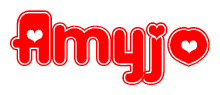 The image displays the word Amyjo written in a stylized red font with hearts inside the letters.
