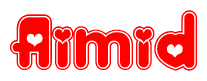The image displays the word Aimid written in a stylized red font with hearts inside the letters.