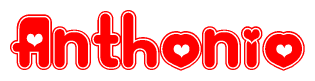 The image displays the word Anthonio written in a stylized red font with hearts inside the letters.