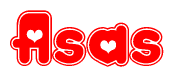 The image displays the word Asas written in a stylized red font with hearts inside the letters.