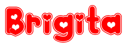 The image is a clipart featuring the word Brigita written in a stylized font with a heart shape replacing inserted into the center of each letter. The color scheme of the text and hearts is red with a light outline.