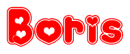 The image is a clipart featuring the word Boris written in a stylized font with a heart shape replacing inserted into the center of each letter. The color scheme of the text and hearts is red with a light outline.