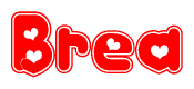 The image displays the word Brea written in a stylized red font with hearts inside the letters.