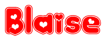 The image is a clipart featuring the word Blaise written in a stylized font with a heart shape replacing inserted into the center of each letter. The color scheme of the text and hearts is red with a light outline.