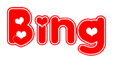 The image displays the word Bing written in a stylized red font with hearts inside the letters.