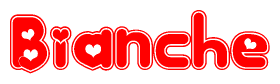 The image displays the word Bianche written in a stylized red font with hearts inside the letters.