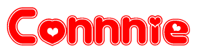 The image displays the word Connnie written in a stylized red font with hearts inside the letters.