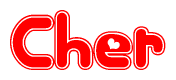 The image is a clipart featuring the word Cher written in a stylized font with a heart shape replacing inserted into the center of each letter. The color scheme of the text and hearts is red with a light outline.