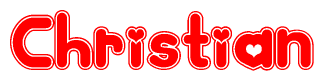 The image is a clipart featuring the word Christian written in a stylized font with a heart shape replacing inserted into the center of each letter. The color scheme of the text and hearts is red with a light outline.