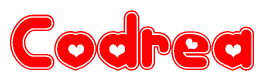 The image displays the word Codrea written in a stylized red font with hearts inside the letters.