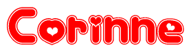 The image is a clipart featuring the word Corinne written in a stylized font with a heart shape replacing inserted into the center of each letter. The color scheme of the text and hearts is red with a light outline.
