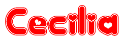 The image is a clipart featuring the word Cecilia written in a stylized font with a heart shape replacing inserted into the center of each letter. The color scheme of the text and hearts is red with a light outline.