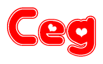 The image displays the word Ceg written in a stylized red font with hearts inside the letters.