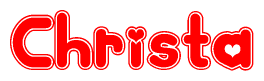 The image is a clipart featuring the word Christa written in a stylized font with a heart shape replacing inserted into the center of each letter. The color scheme of the text and hearts is red with a light outline.