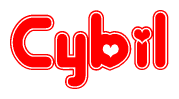 The image displays the word Cybil written in a stylized red font with hearts inside the letters.