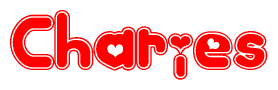 The image displays the word Char;es written in a stylized red font with hearts inside the letters.